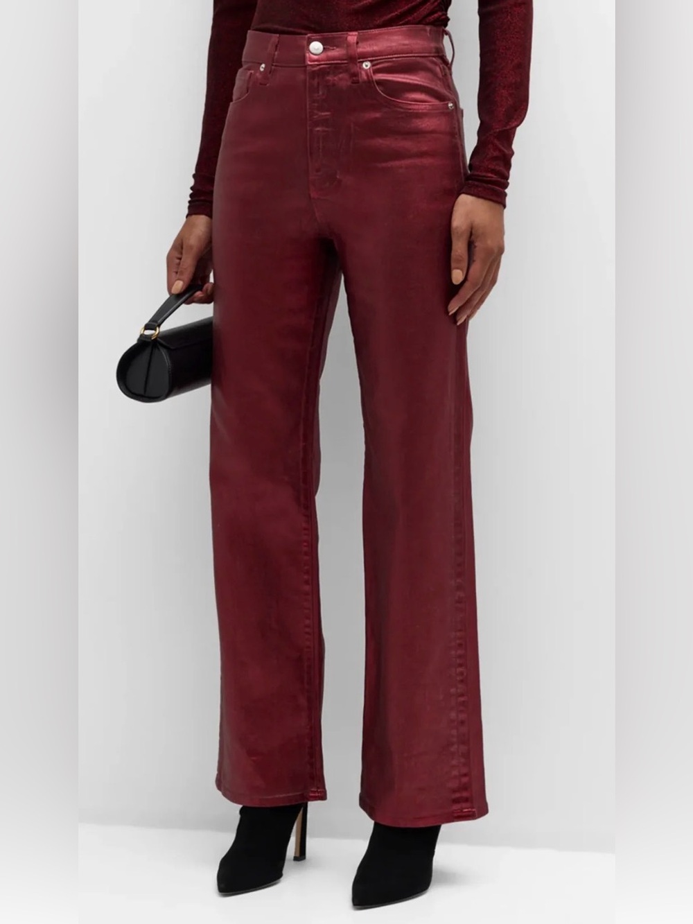 Veronica Beard Crosbie High Rise Wide Leg Metallic Burgundy Pants Size 31 Coated
